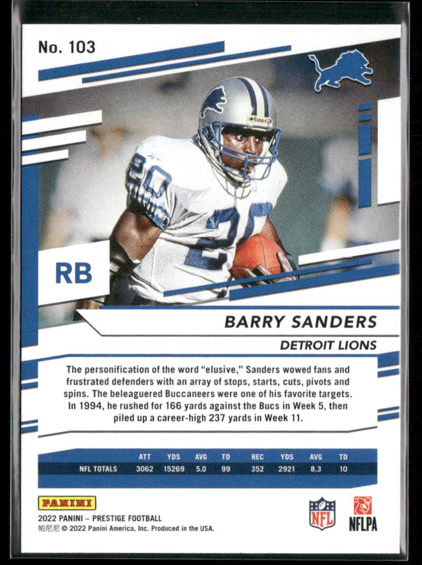 Barry Sanders 2022 Panini Prestige #103 Detroit Lions back