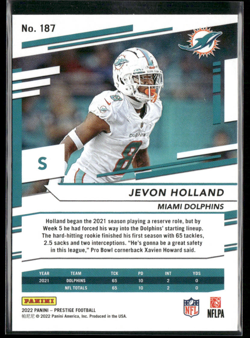 Jevon Holland 2022 Panini Prestige #187 Miami Dolphins back