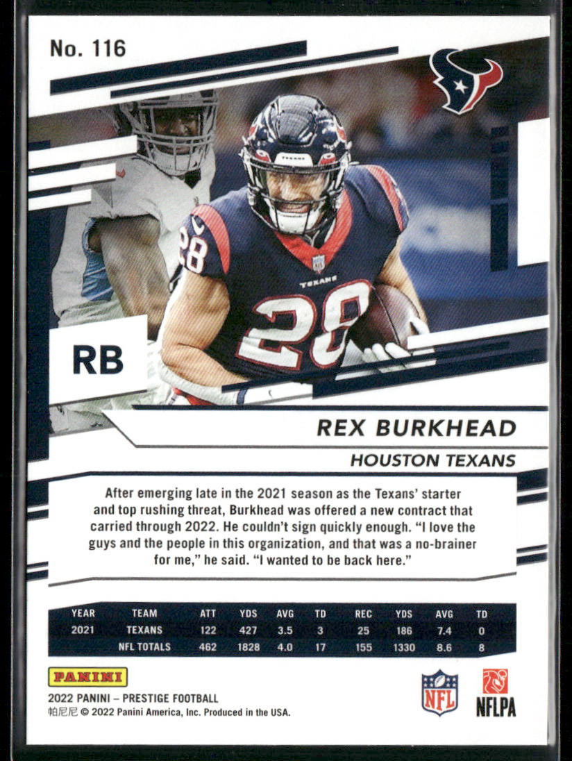 Rex Burkhead 2022 Panini Prestige #116 Houston Texans back