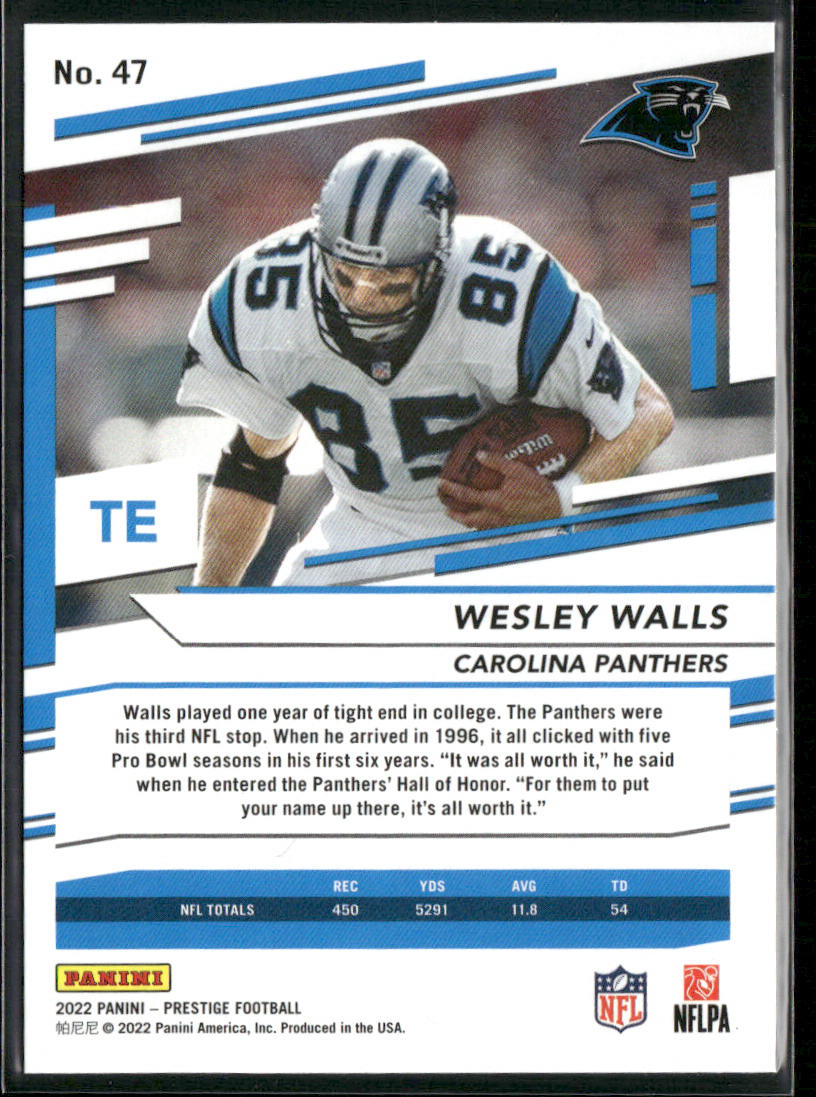 Wesley Walls 2022 Panini Prestige #47 Carolina Panthers