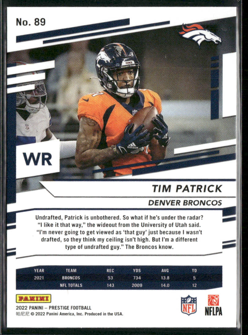 Tim Patrick 2022 Panini Prestige #89 Denver Broncos