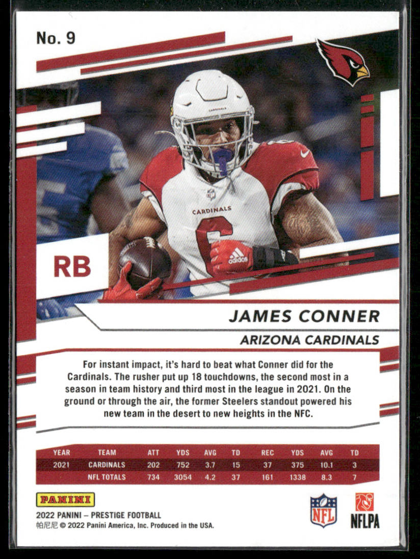 James Conner 2022 Panini Prestige #9 Arizona Cardinals back
