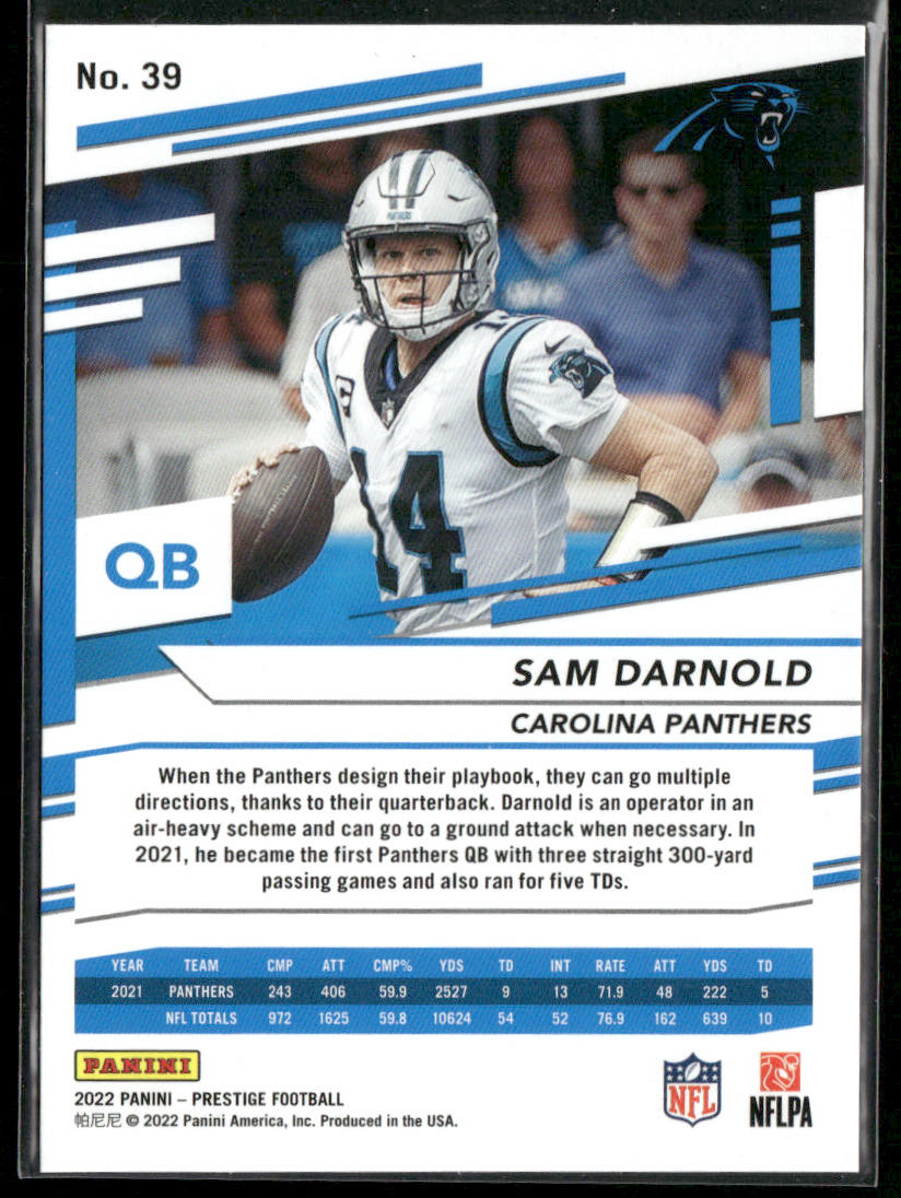 Sam Darnold 2022 Panini Prestige Xtra Points Diamond #39 Carolina Panthers
