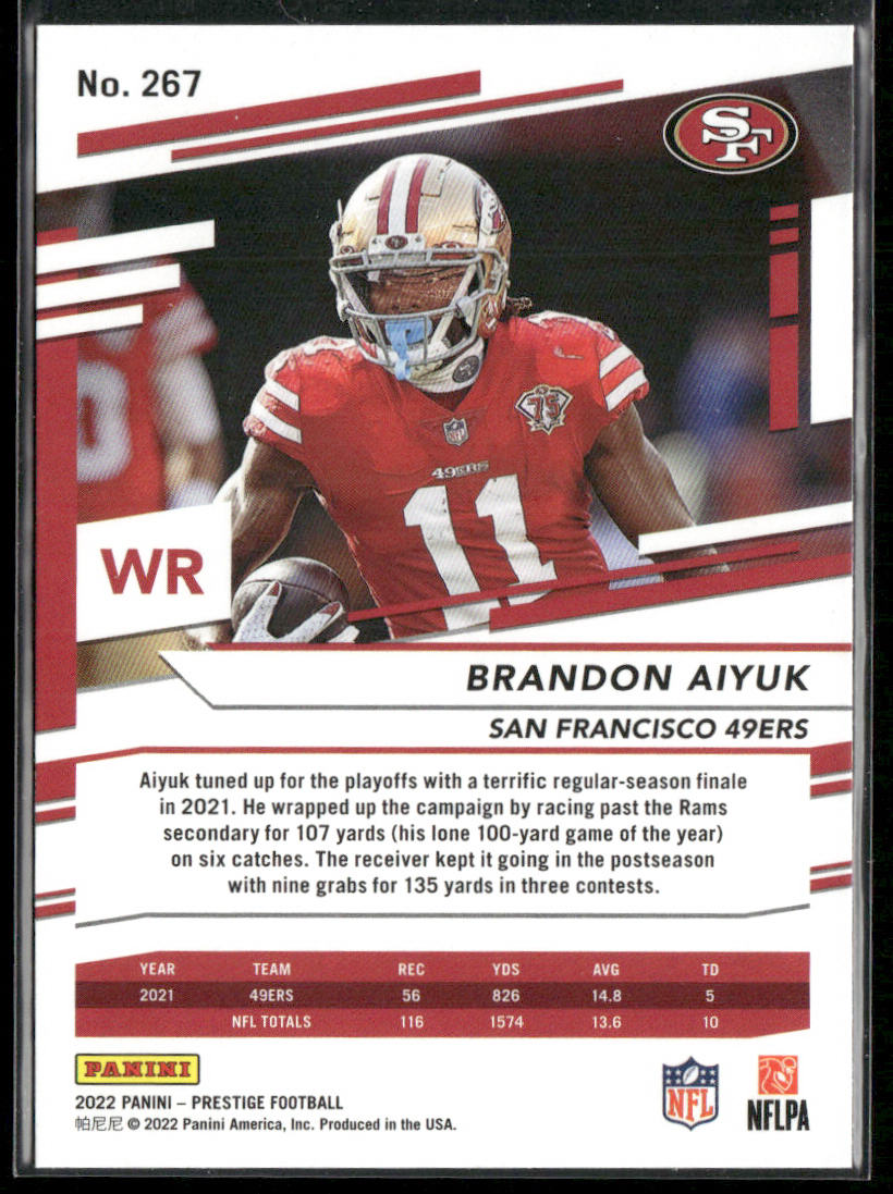 Brandon Aiyuk 2022 Panini Prestige #267 San Francisco 49ers back