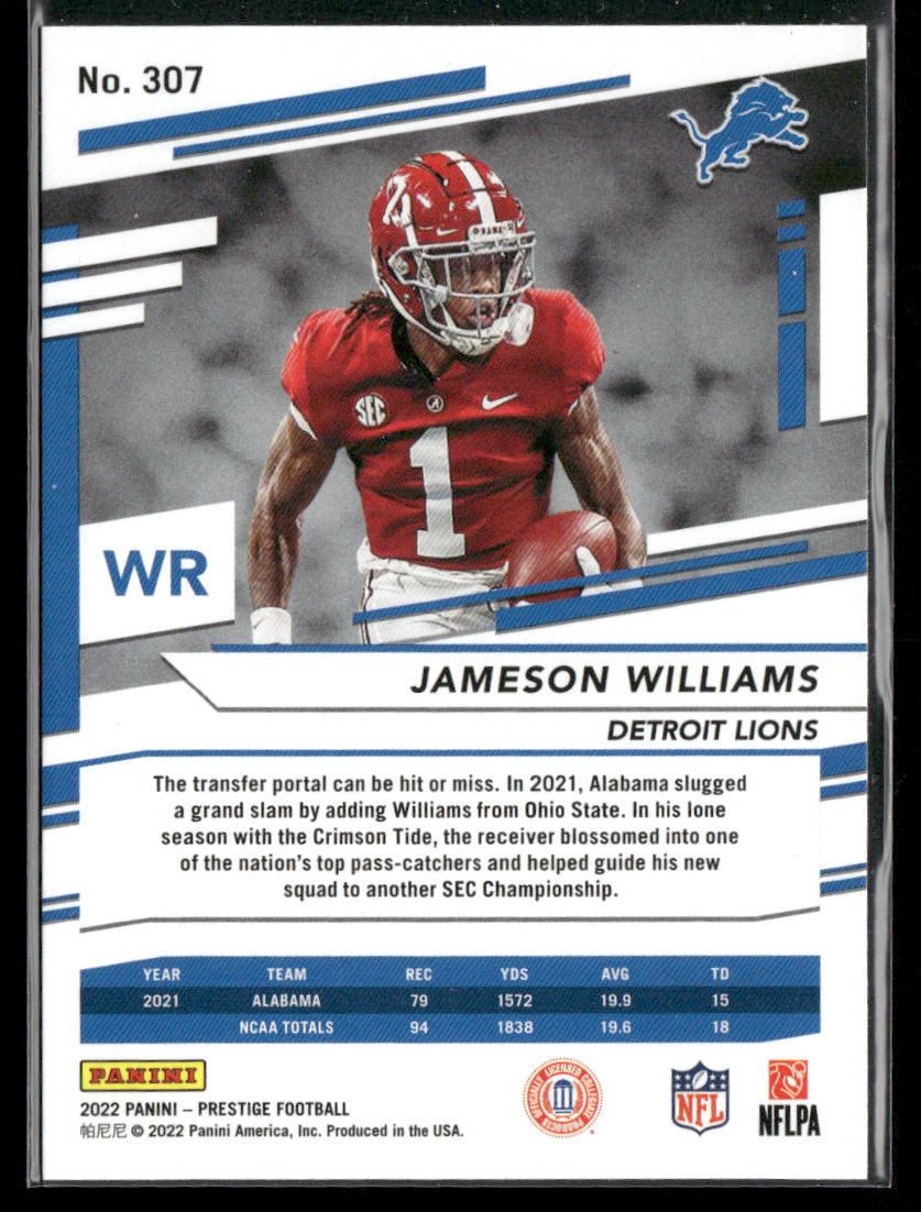 Jameson Williams 2022 Panini Prestige #307 RC Detroit Lions
