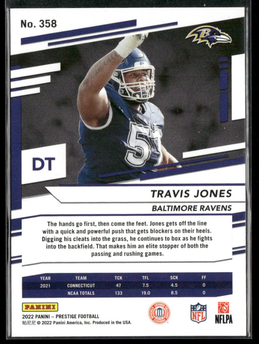 Travis Jones 2022 Panini Prestige #358 RC Baltimore Ravens