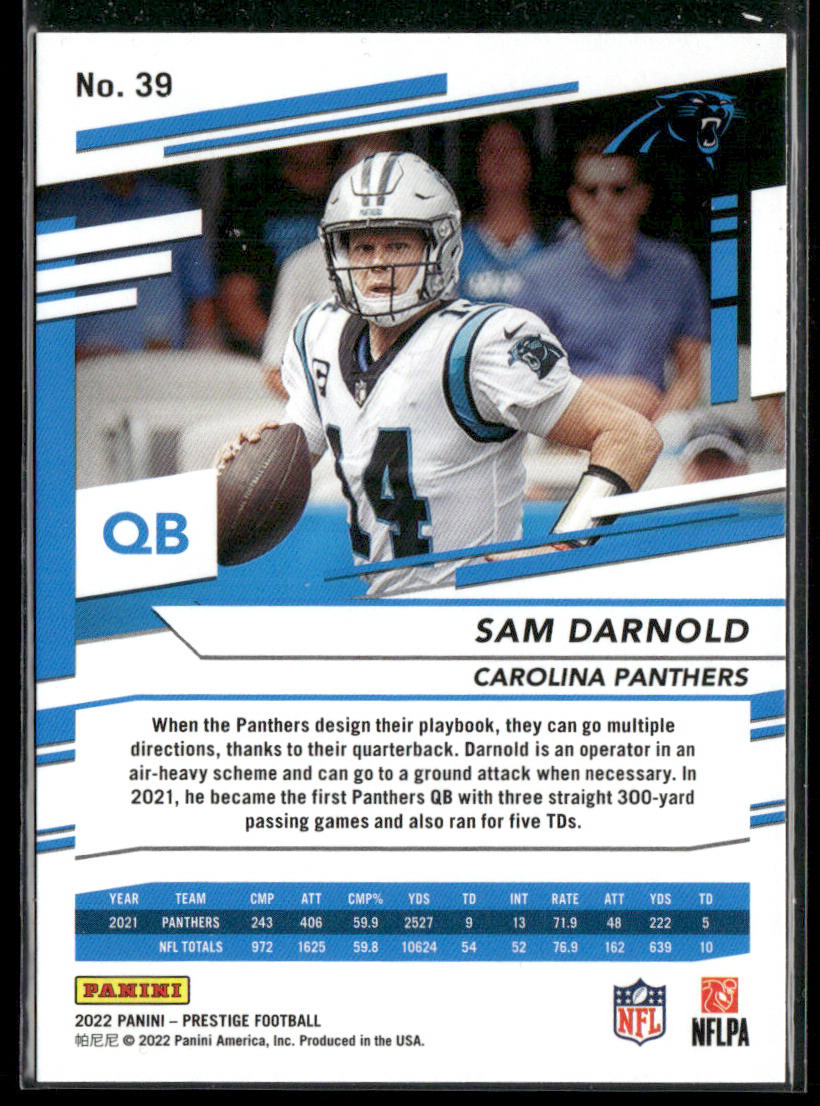 Sam Darnold 2022 Panini Prestige #39 Carolina Panthers back