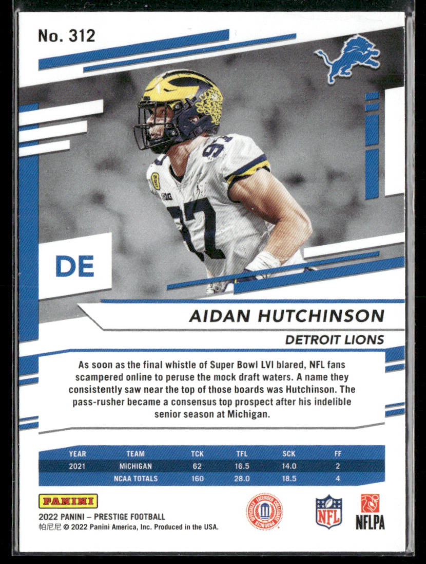 Aidan Hutchinson 2022 Panini Prestige #312 RC Detroit Lions