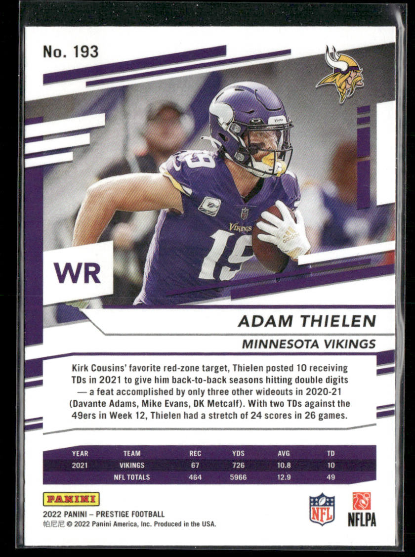 Adam Thielen 2022 Panini Prestige #193 Minnesota Vikings