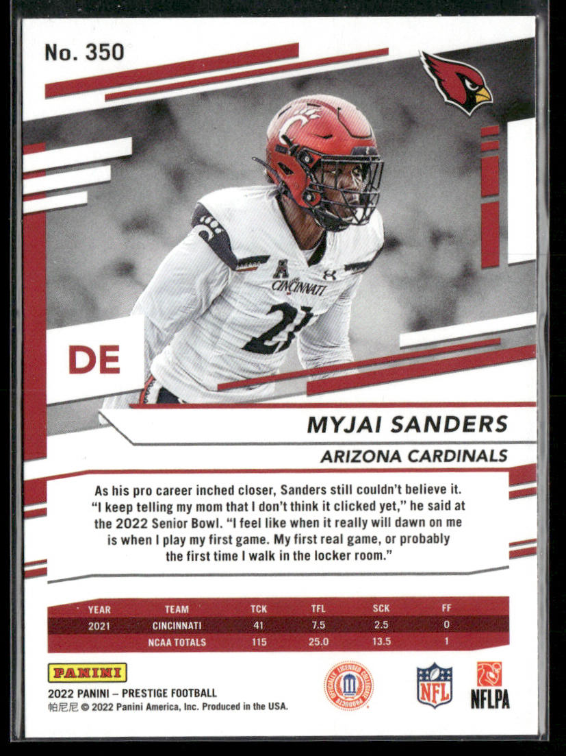 Myjai Sanders 2022 Panini Prestige #350 RC Arizona Cardinals