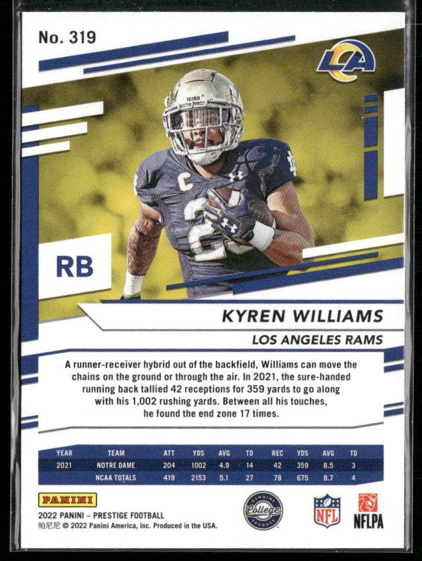 Kyren Williams 2022 Panini Prestige #319 RC Los Angeles Rams