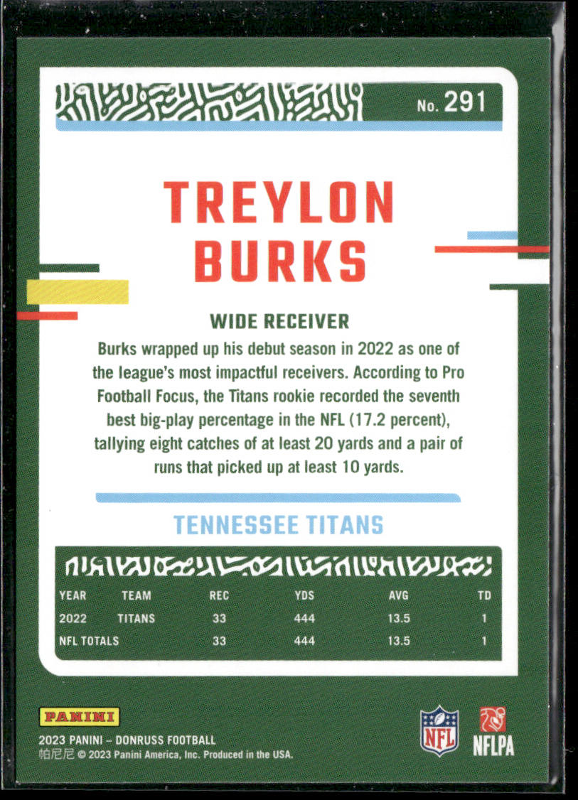 Treylon Burks 2023 Donruss #291 Tennessee Titans