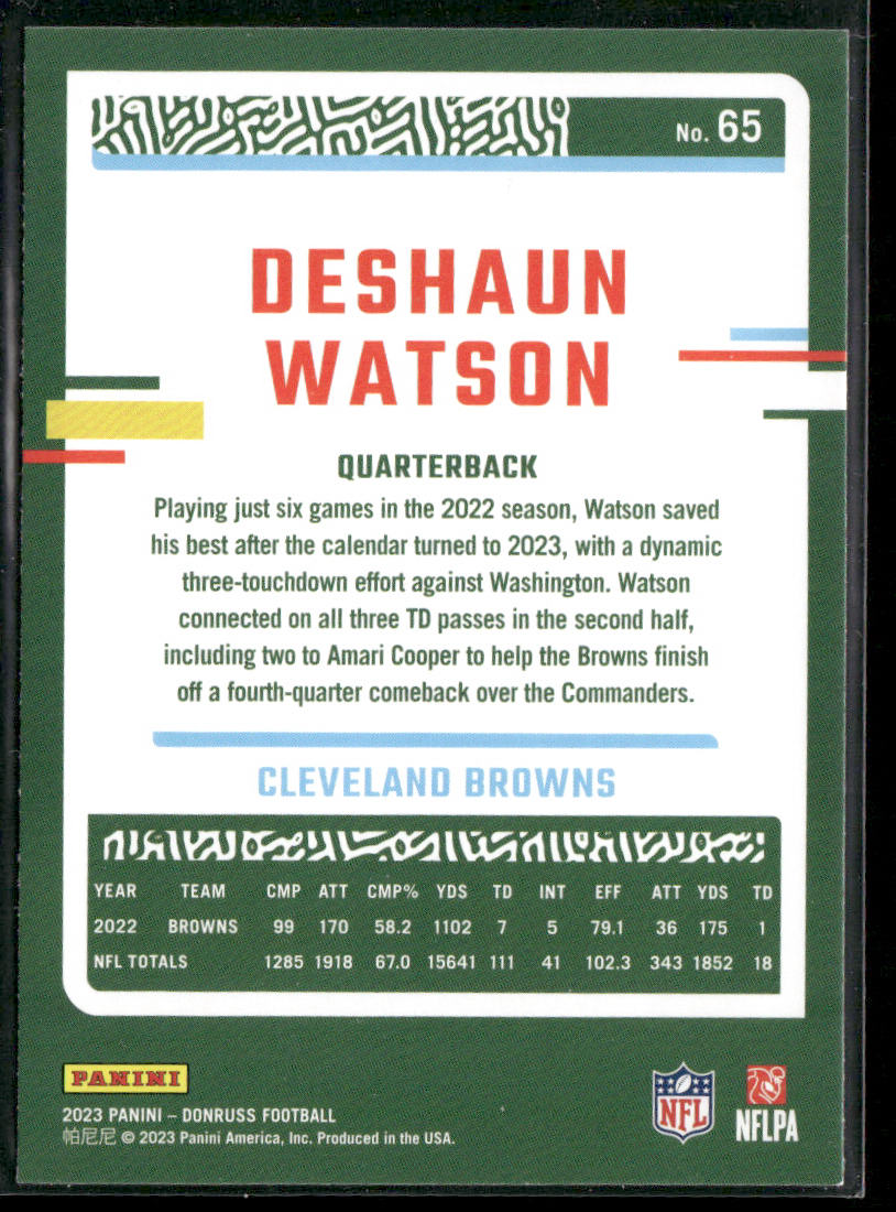 Deshaun Watson 2023 Donruss #65 Cleveland Browns
