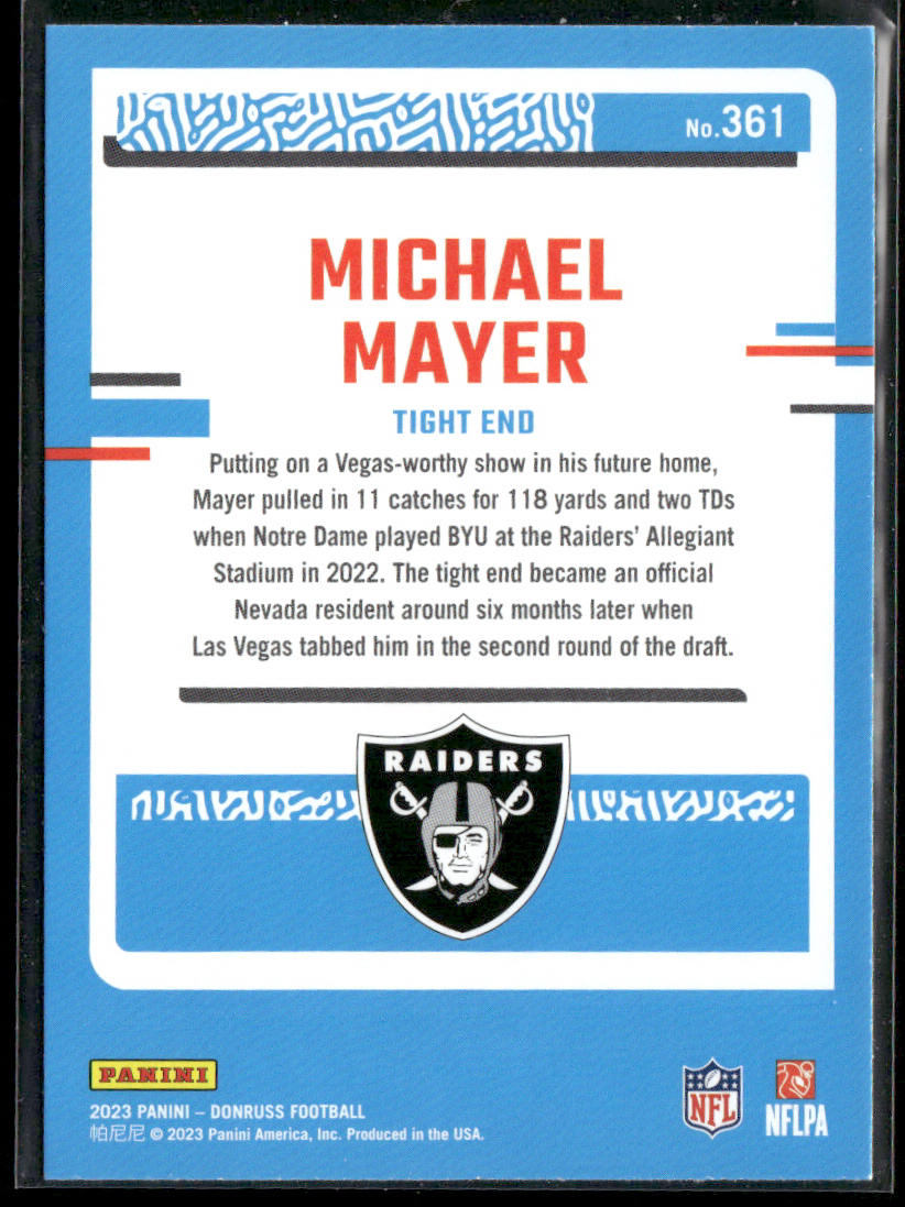 Michael Mayer 2023 Donruss #361 RC Las Vegas Raiders