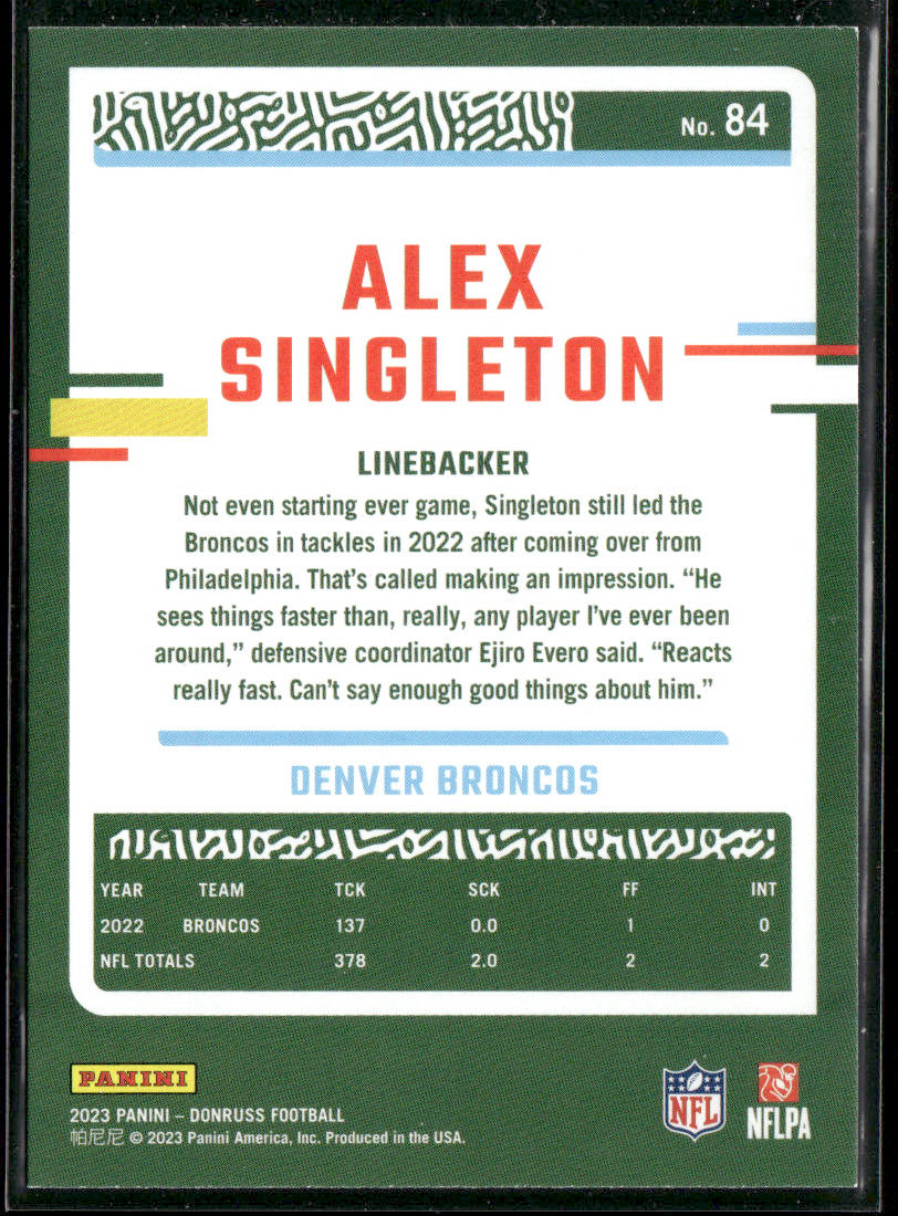 Alex Singleton 2023 Donruss #84 Denver Broncos