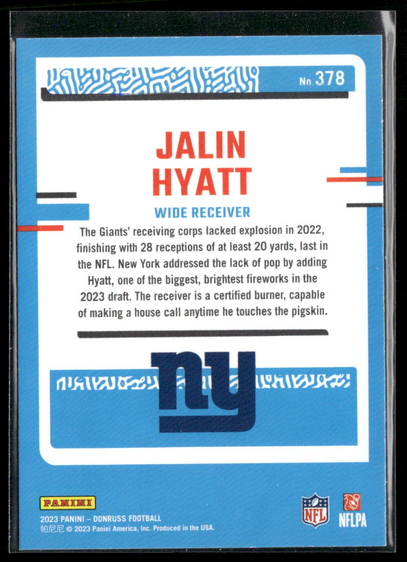 Jalin Hyatt 2023 Donruss #378 RC New York Giants
