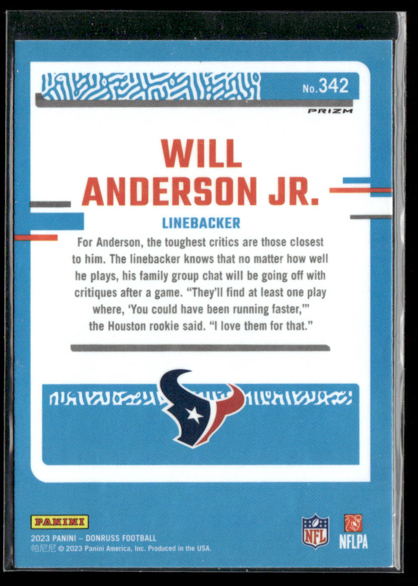 Will Anderson Jr. 2023 Donruss Optic Rated Rookie Red & Green Prizm #342 RC