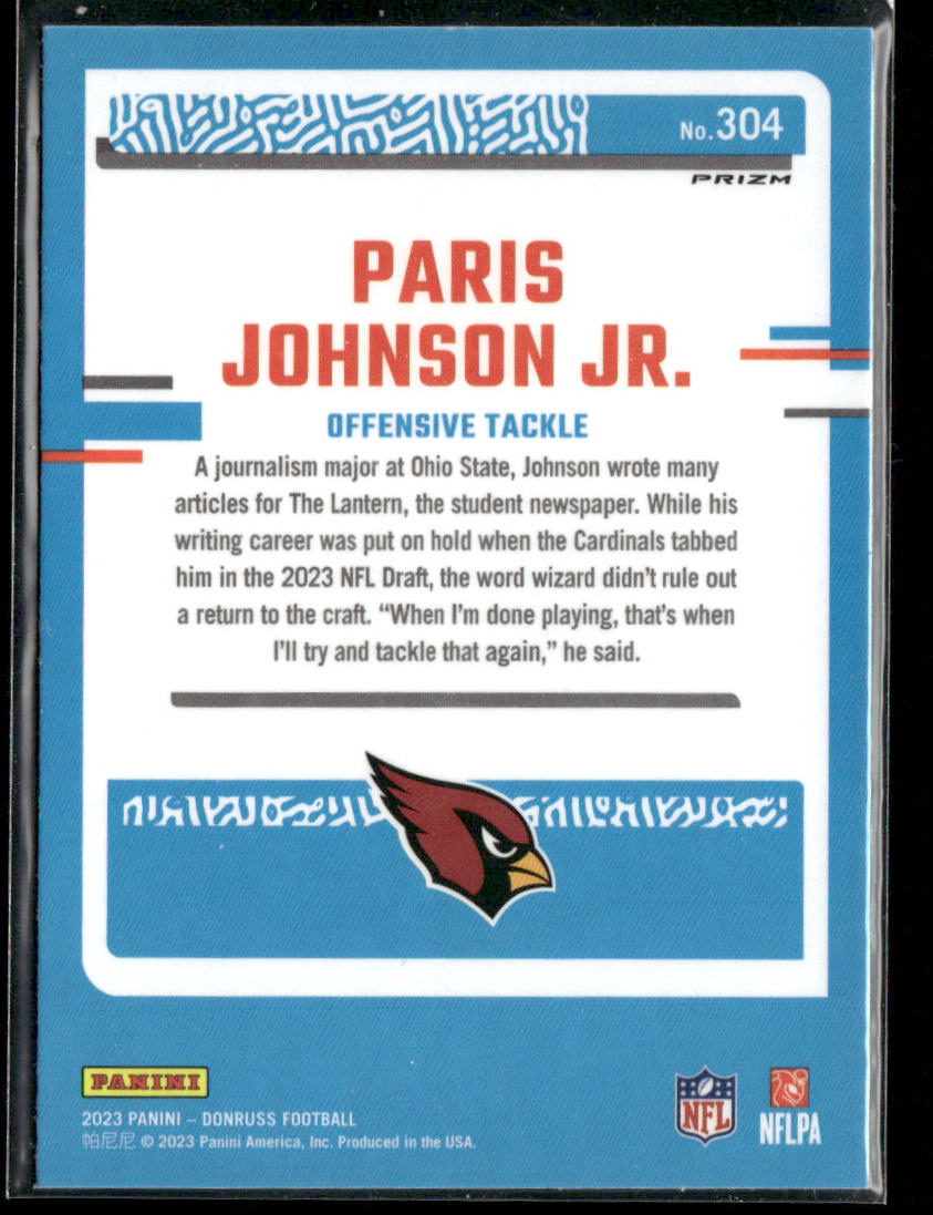 Paris Johnson Jr. 2023 Donruss Optic Rated Rookie Red & Green Prizm #304 RC