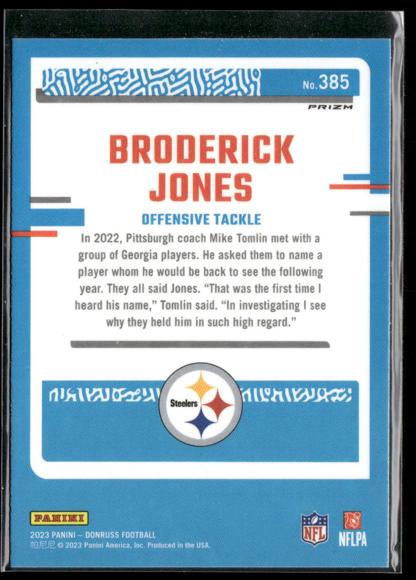 Broderick Jones 2023 Donruss Optic Rated Rookie Red & Green Prizm #385 RC