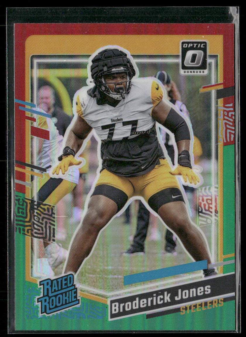 Broderick Jones 2023 Donruss Optic Rated Rookie Red & Green Prizm #385 RC