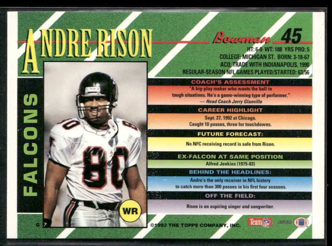 Andre Rison 1993 Bowman #45 Atlanta Falcons