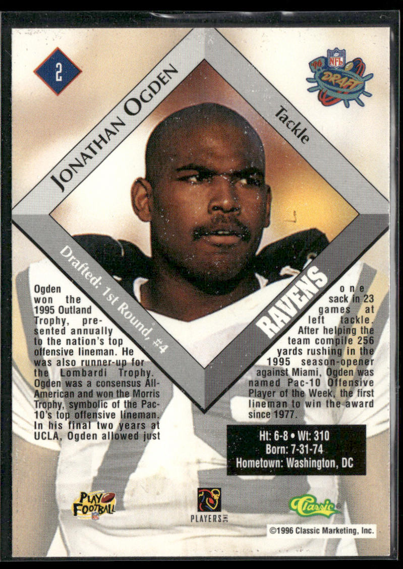 Jonathan Ogden 1996 Classic NFL Rookies #2 Baltimore Ravens