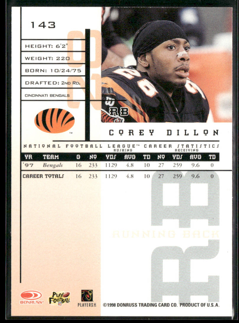 Corey Dillon 1998 Leaf Rookies & Stars #143 Cincinnati Bengals