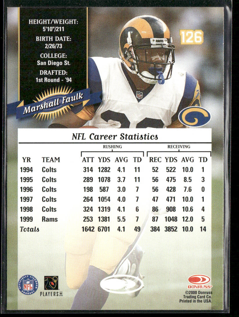 Marshall Faulk 2000 Donruss #126 St. Louis Rams