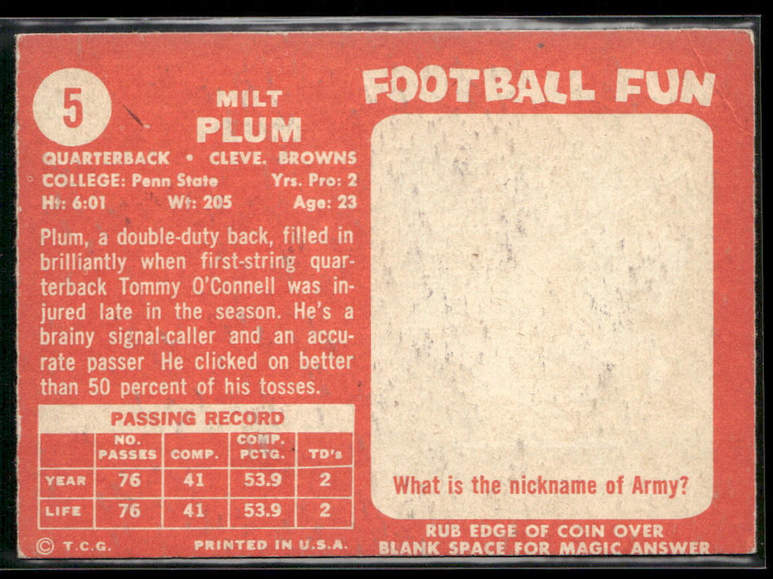 Milt Plum 1958 Topps #5 RC Cleveland Browns