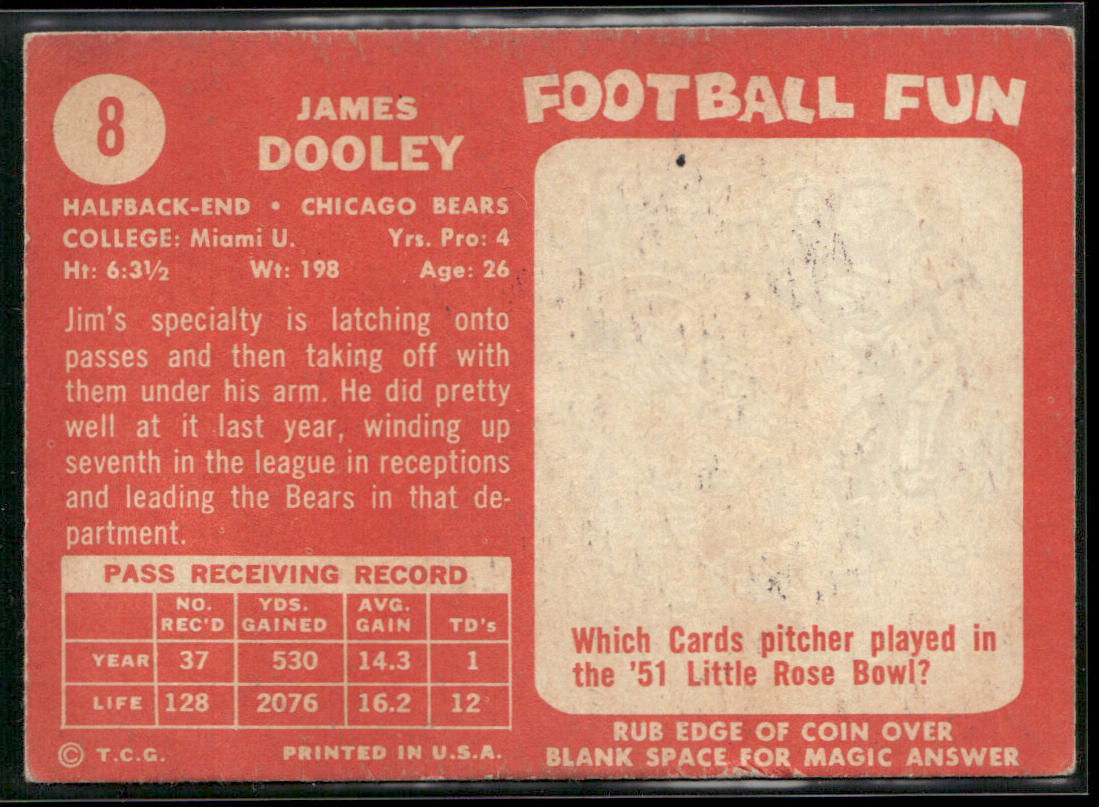 James Dooley 1958 Topps #8 Chicago Bears back