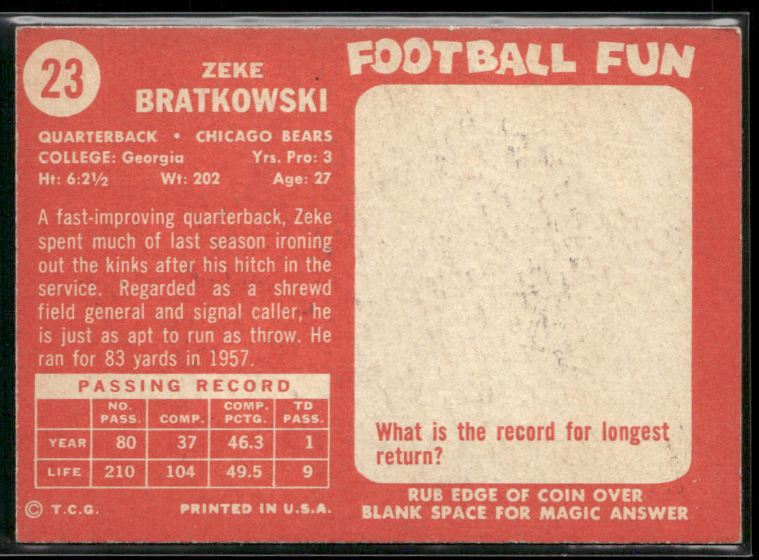 Zeke Bratkowski 1958 Topps #23 Chicago Bears