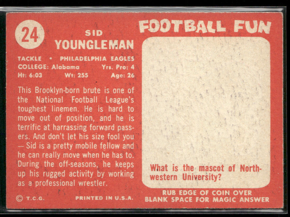 Sid Youngelman 1958 Topps #24 Philadelphia Eagles