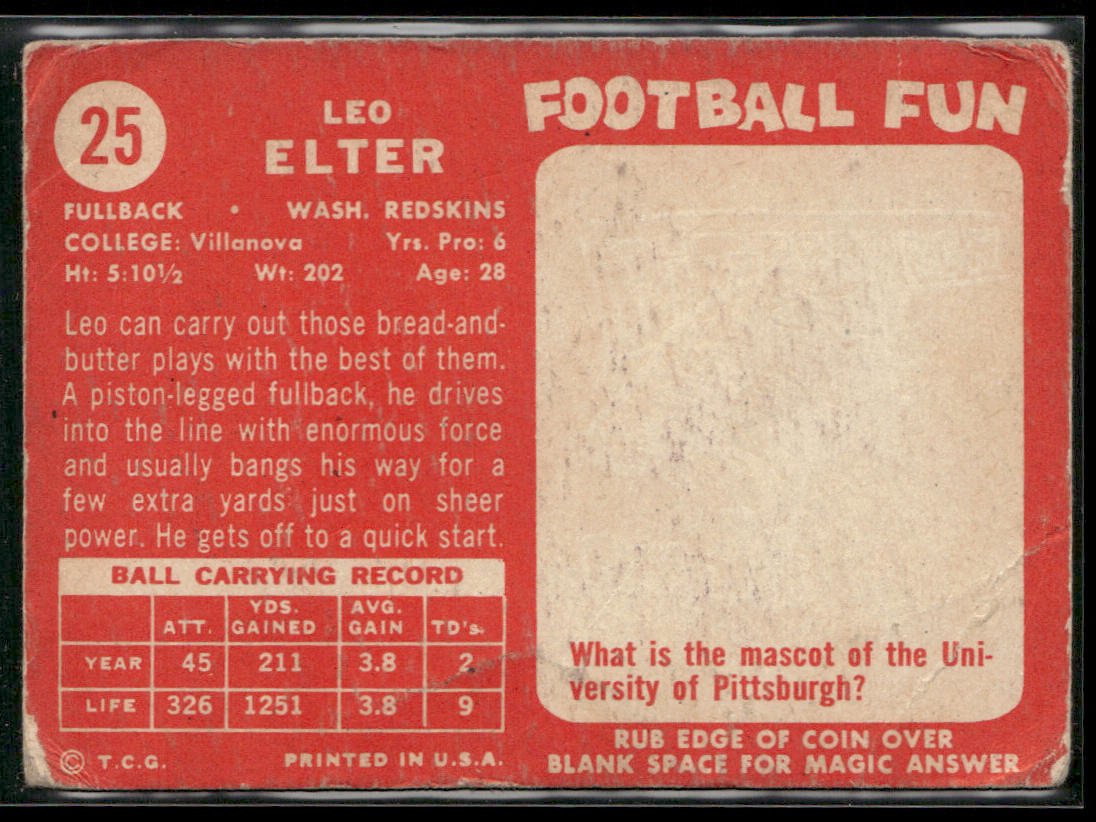 Leo Elter 1958 Topps #25 Washington Redskins back