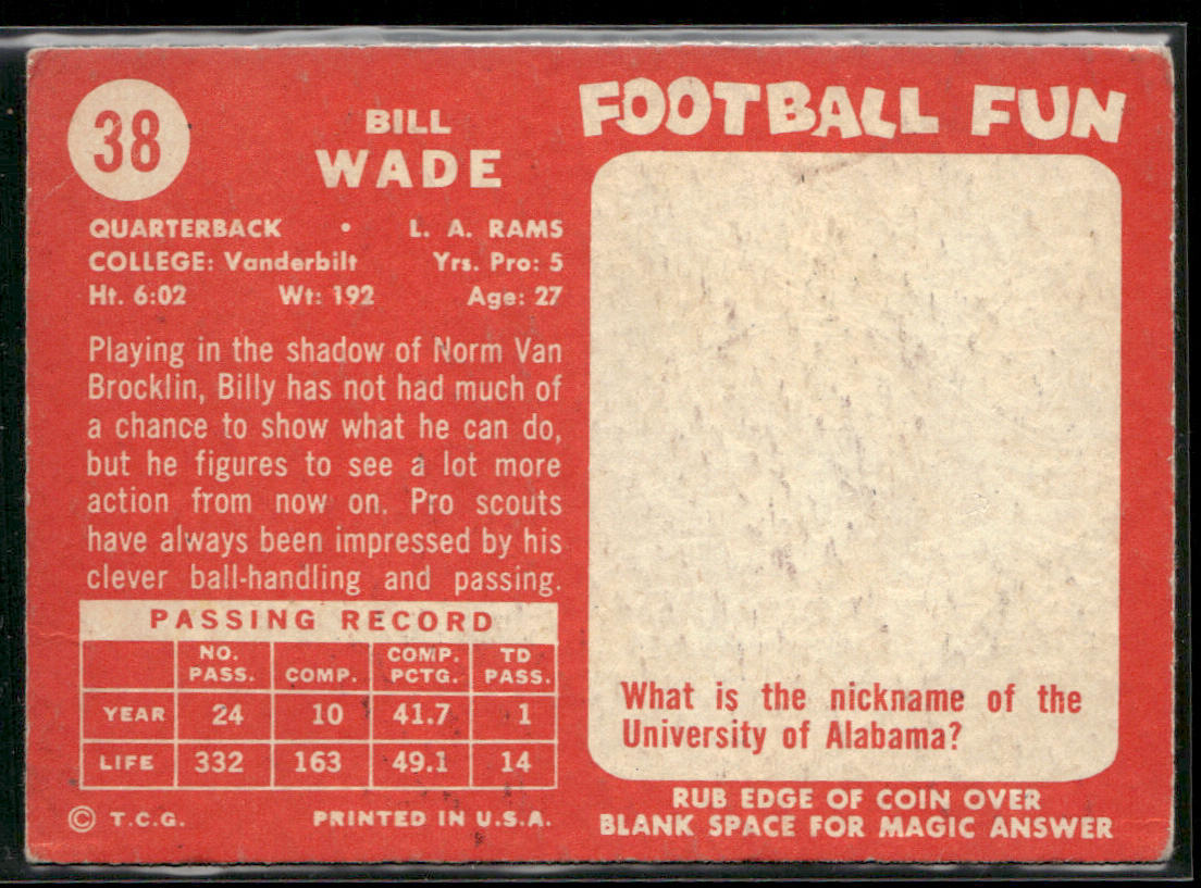 Bill Wade 1958 Topps #38 Los Angeles Rams