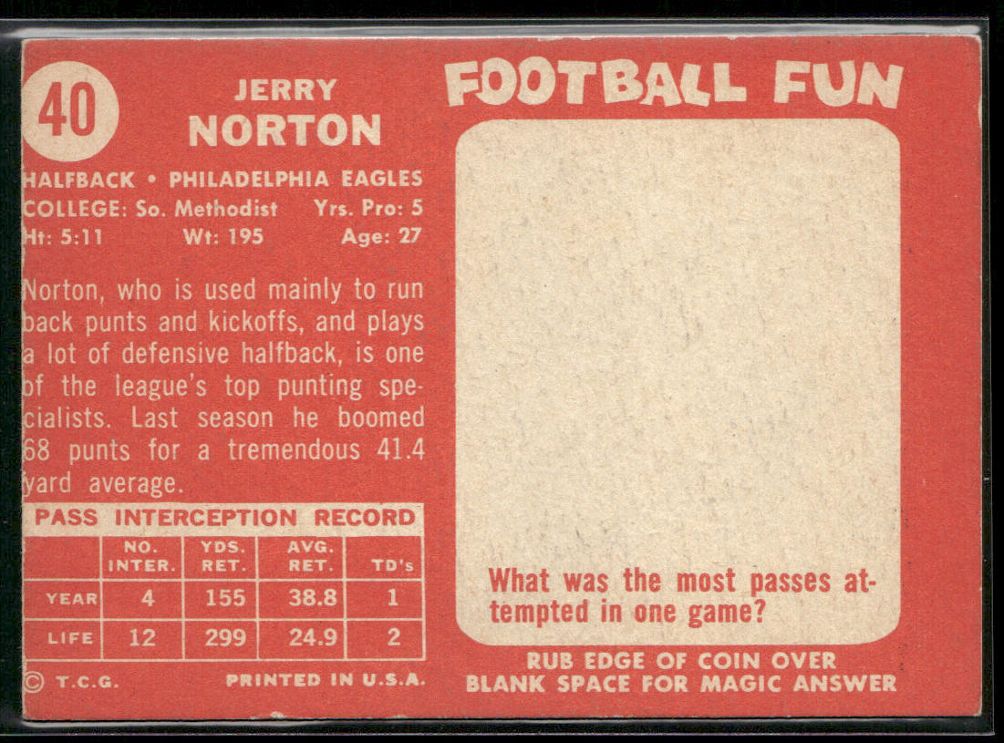 Jerry Norton 1958 Topps #40 Philadelphia Eagles
