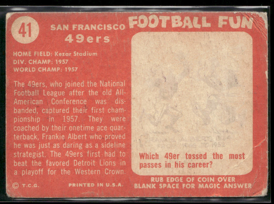San Francisco 49ers 1958 Topps #41 San Francisco 49ers