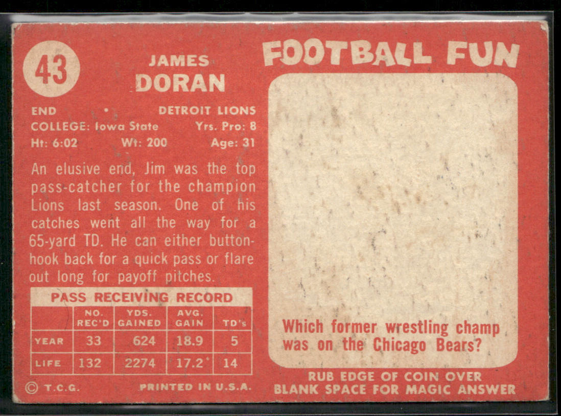 Jim Doran 1958 Topps #43 Detroit Lions back