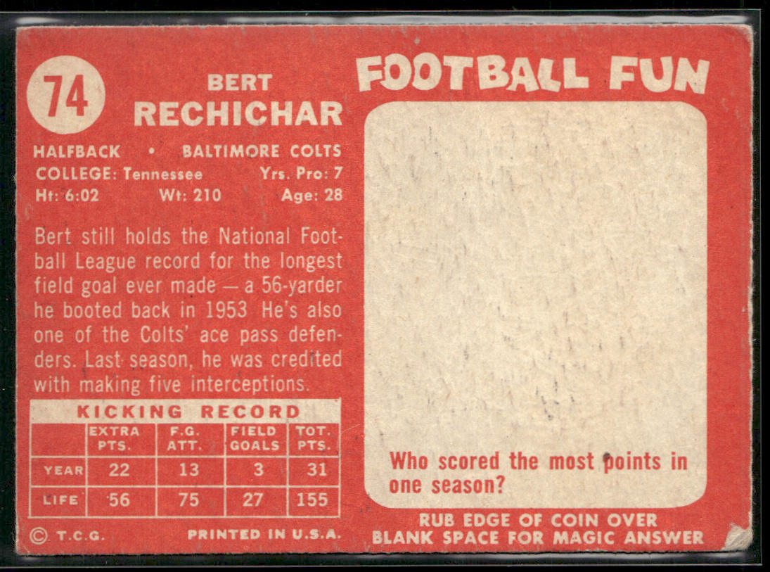 Bert Rechichar 1958 Topps #74 Baltimore Colts