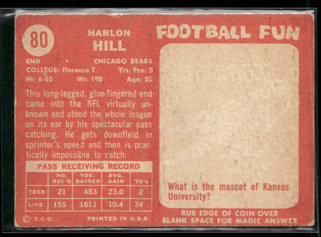 Harlon Hill 1958 Topps #80 Chicago Bears back