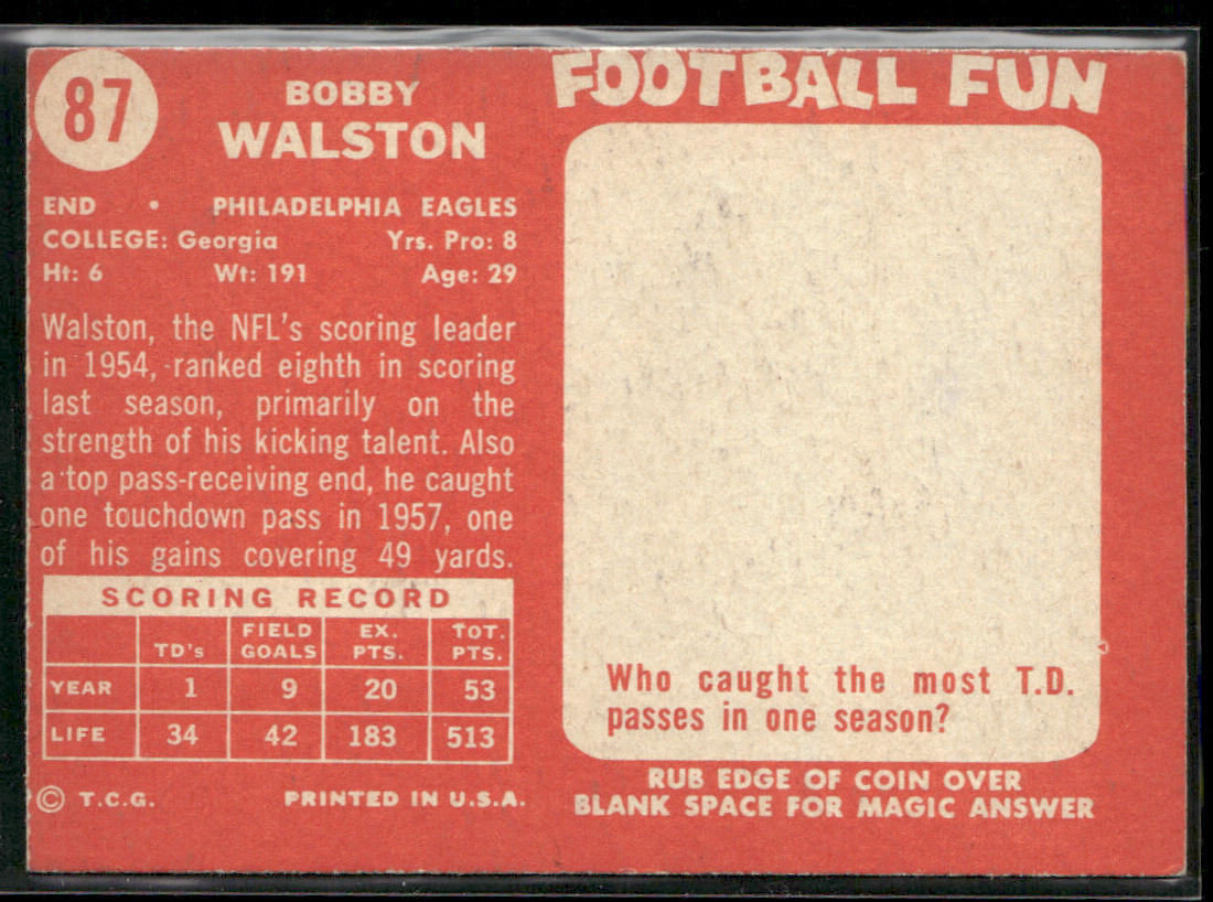 Bob Walston 1958 Topps #87 Philadelphia Eagles