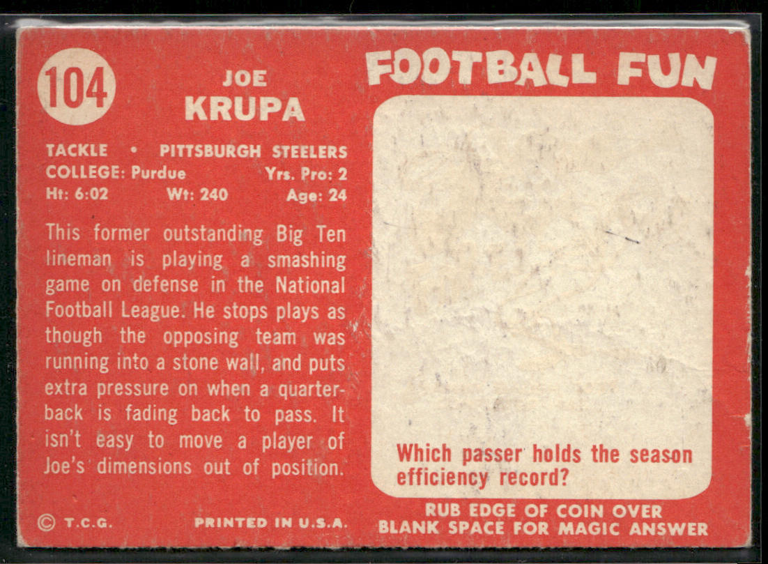 Joe Krupa 1958 Topps #104 RC Pittsburgh Steelers