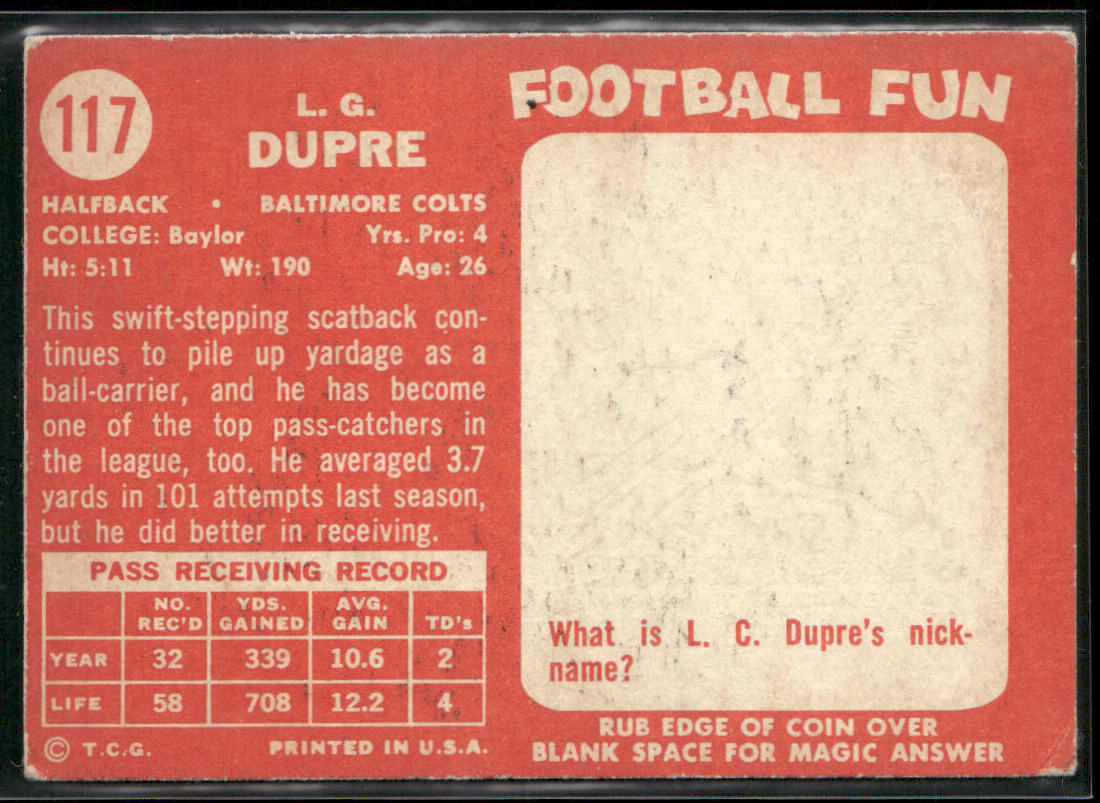 L.G. Dupre 1958 Topps #117 Baltimore Colts