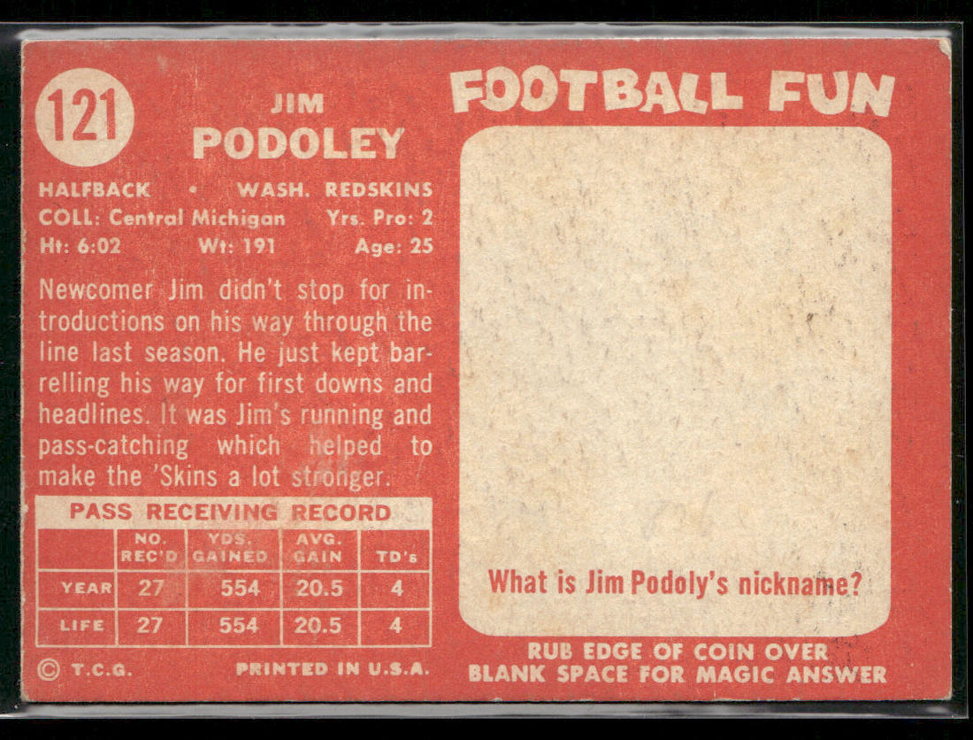 Jim Podoley 1958 Topps #121 RC Washington Redskins