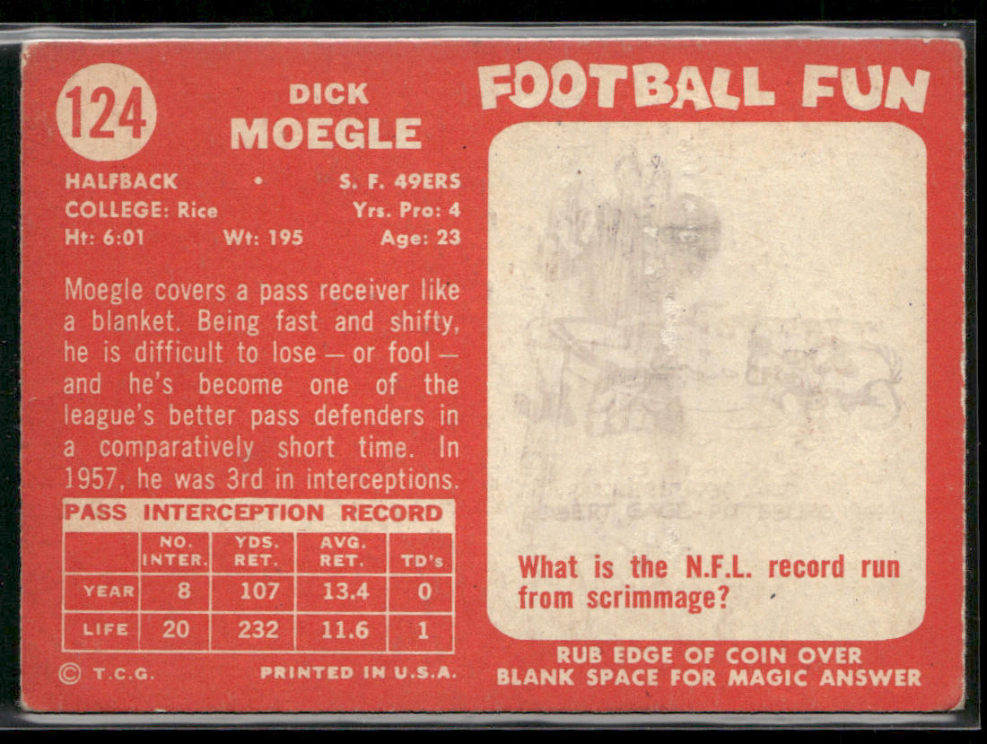 Dick Moegle 1958 Topps #124 San Francisco 49ers
