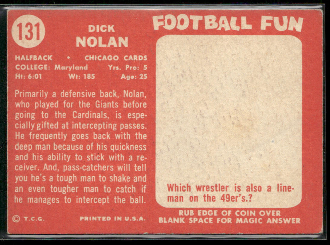 Dick Nolan 1958 Topps #131 RC Chicago Cardinals