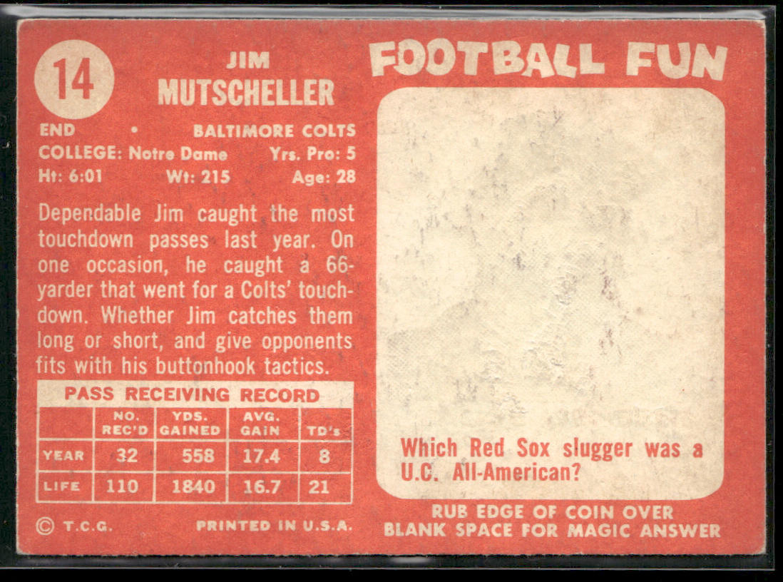 Jim Mutscheller 1958 Topps #14 Baltimore Colts back