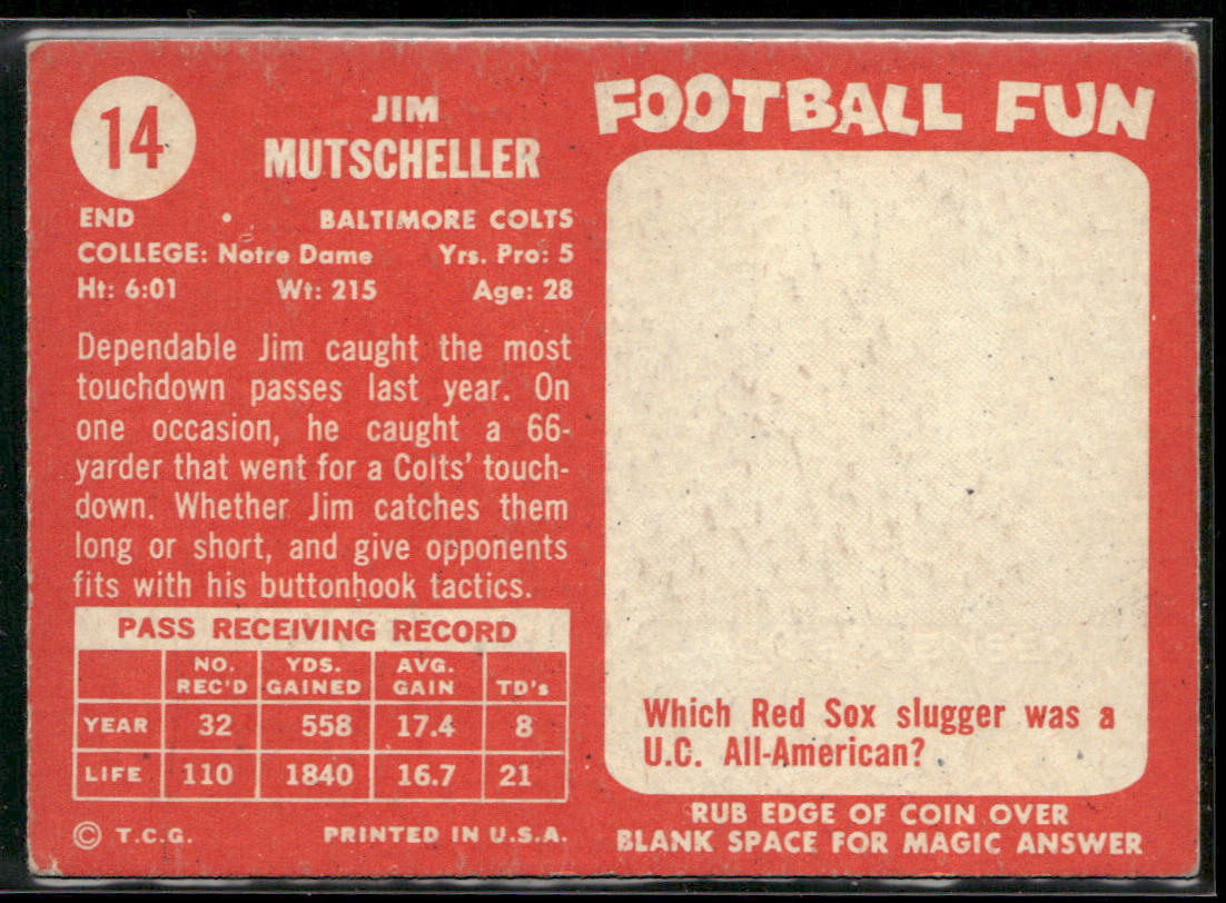 Jim Mutscheller 1958 Topps #14 Baltimore Colts back