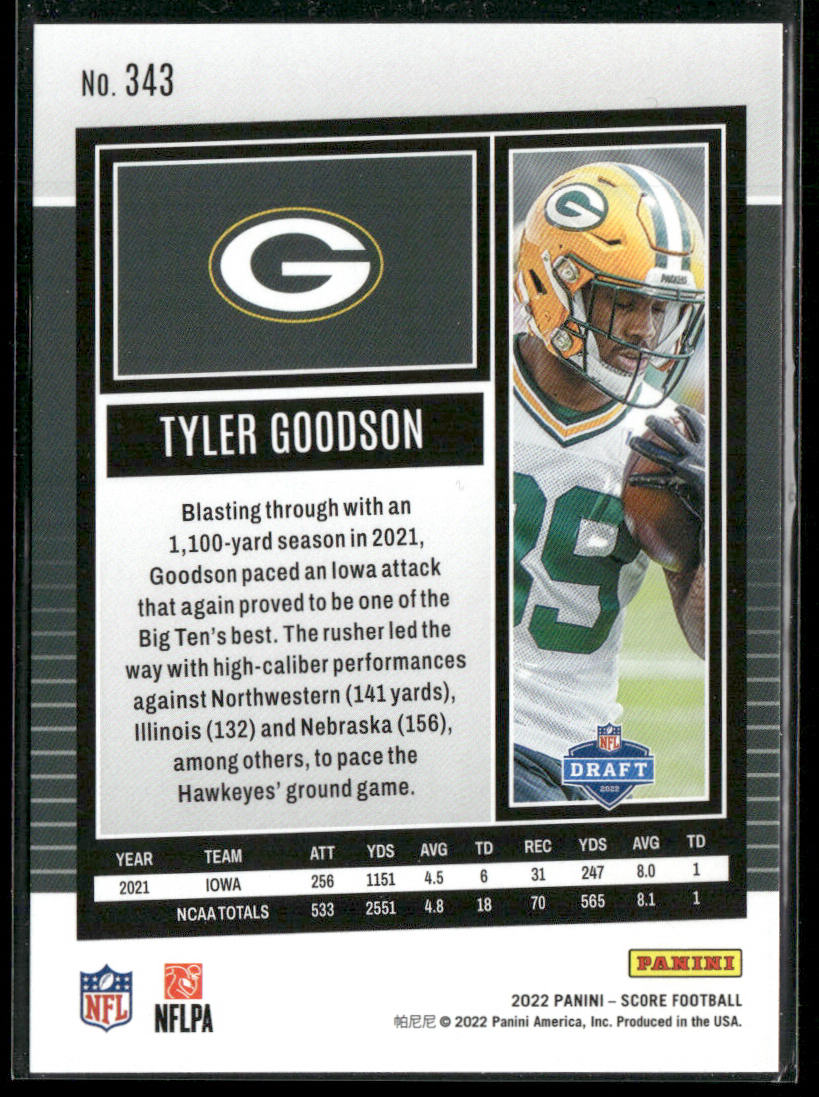 Tyler Goodson 2022 Score #343 RC Green Bay Packers