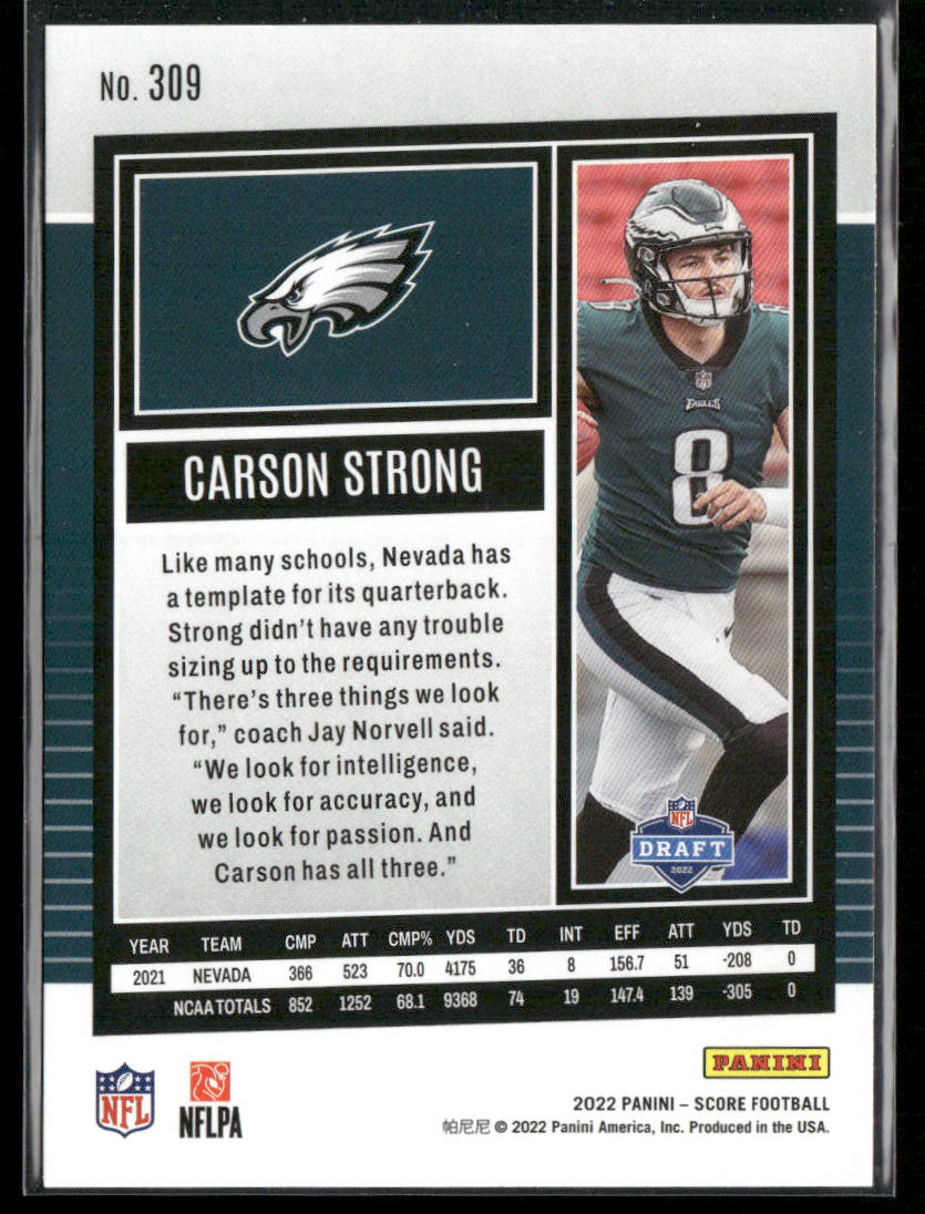 Carson Strong 2022 Score #309 RC Philadelphia Eagles