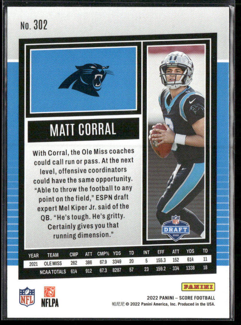 Matt Corral 2022 Score #302 RC Carolina Panthers